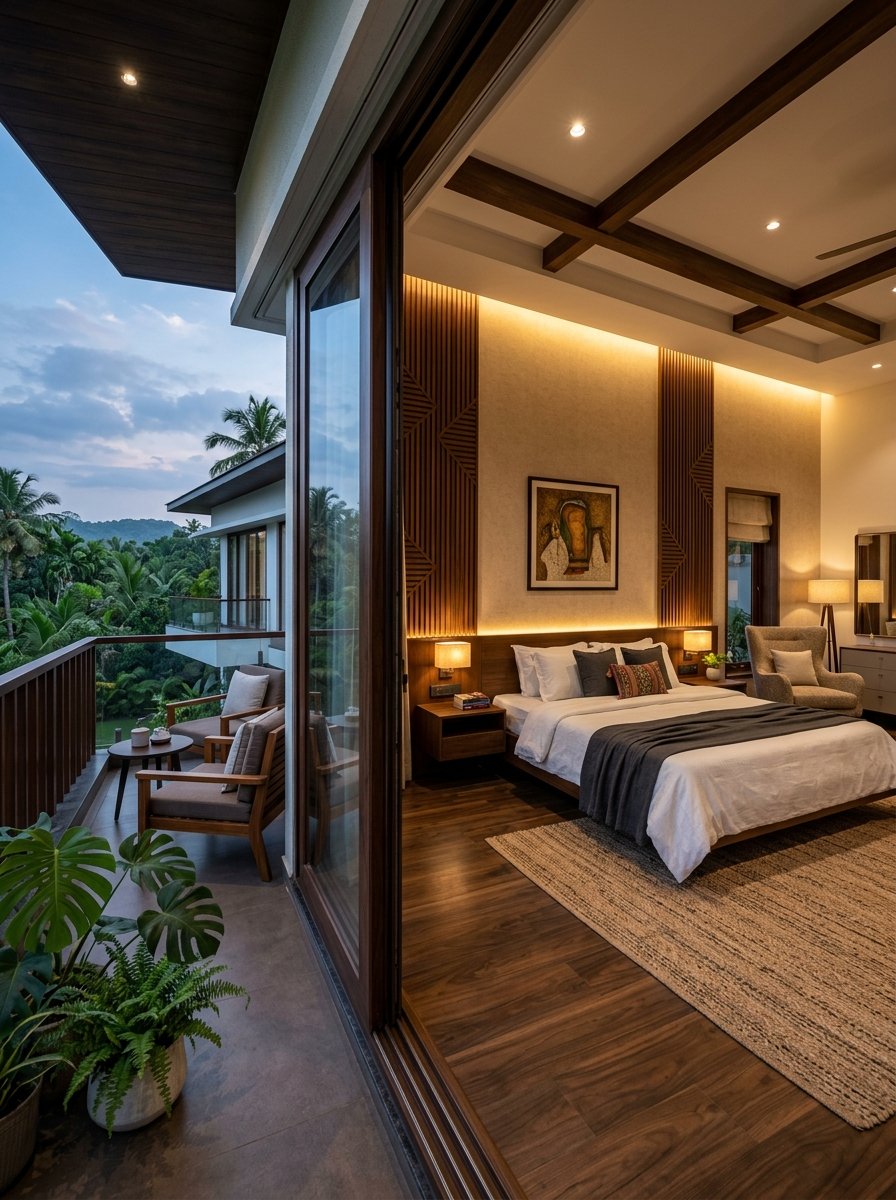 Master suite architectural layout with private balcony