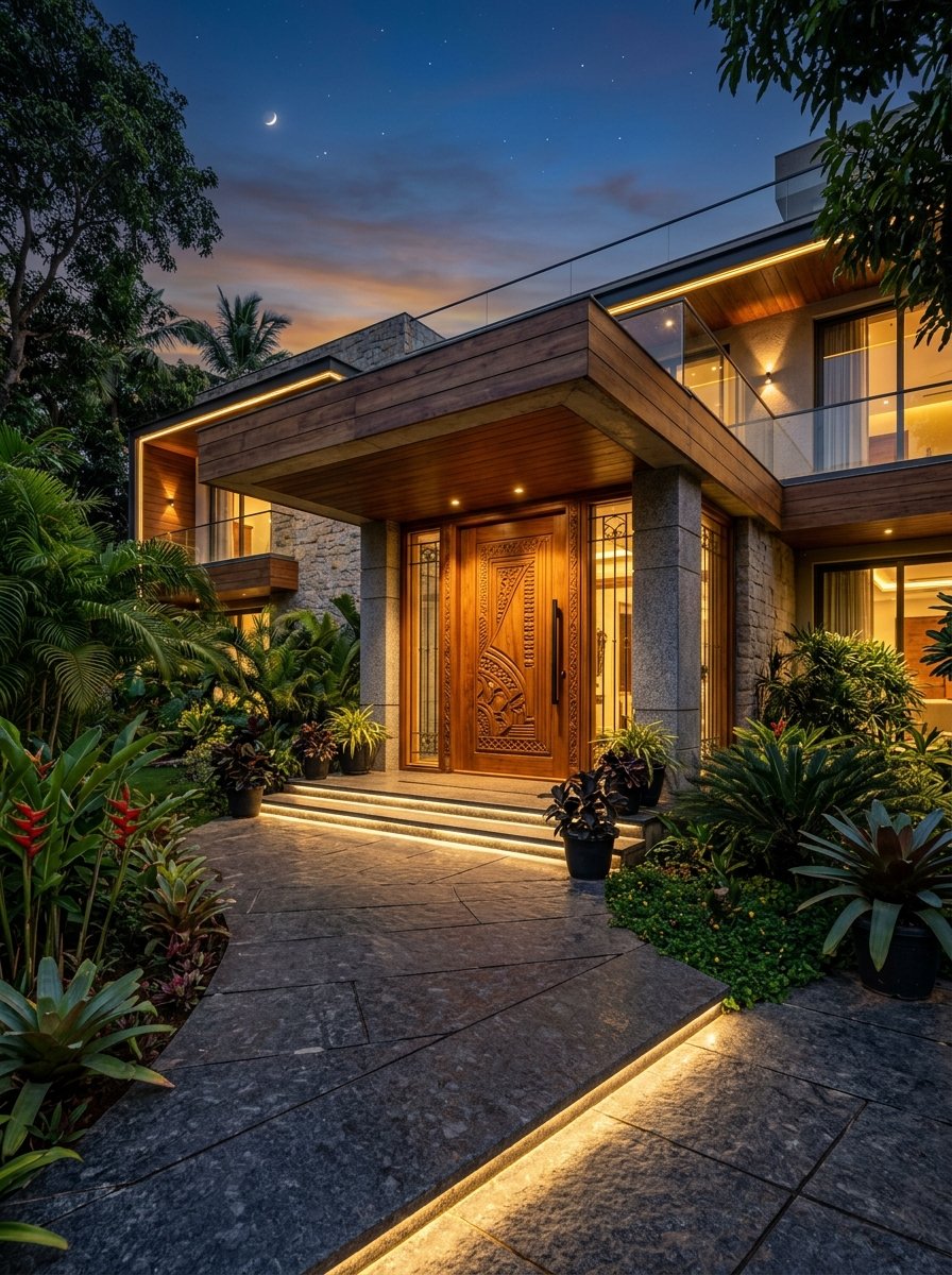Grand villa portico and entrance landscape architecture